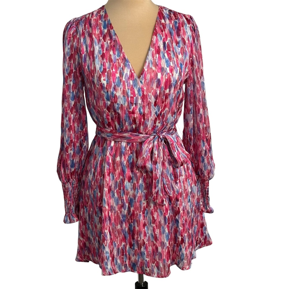 Freeme Women's Pink and Blue Ikat Print Mini Dress
